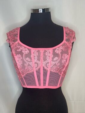 Victoria’s Secret Dream Angels Pink Lace Corset Bustier Crop Top Small